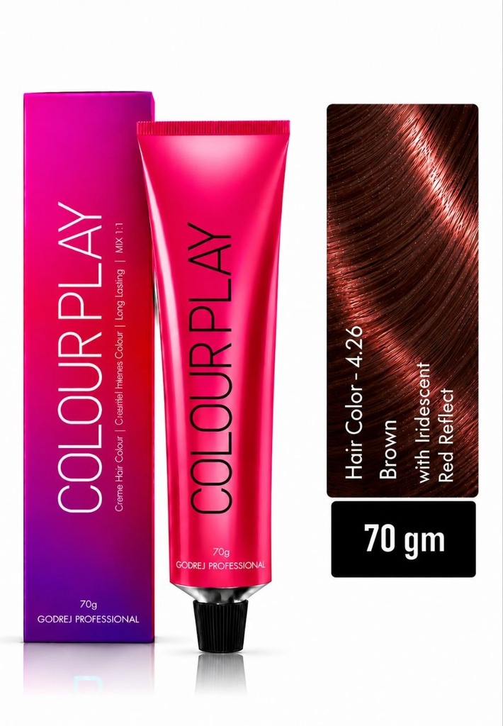 Colour Play Hair Colour RED/IRIDESCENT REFLECTS 70G (shades no.- 4.26, 4.6, 6.62, 6.66, 9.26) (4.26 (Brown with Iridescent Red Reflect))