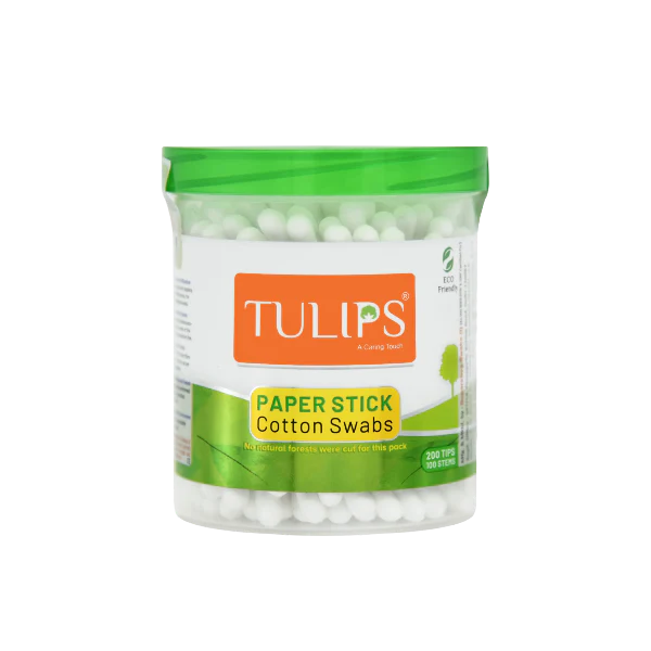 Tulips Eco Friendly Cotton Buds/ Swabs (100 Sticks in a Jar) - Hypoallergenic