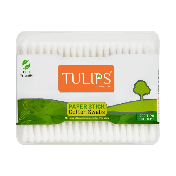 Tulips Eco Friendly Cotton Buds/ Swabs (100 Sticks in a Box) - Hypoallergenic