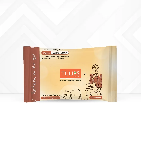 Tulips 8 Wipes in a pack-Refreshing Wet Wipes (Pack of 4) (Caramel Creme)