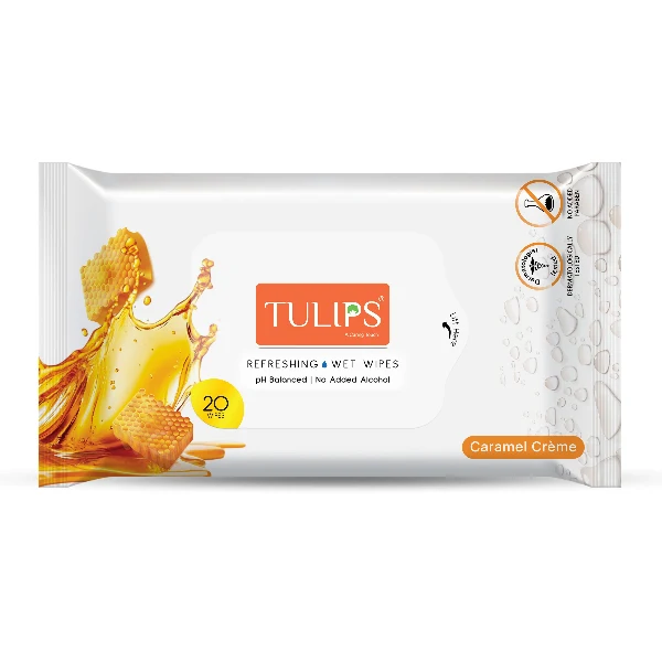 Tulips 20 Wipes in a pack - Refreshing Wet Wipes (Pack of 2) (Caramel Creme 20N)