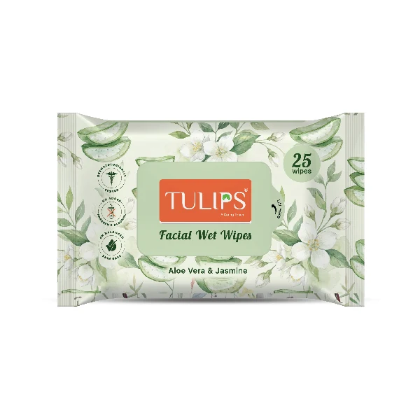 Tulips 25 Wipes in a pack - Refreshing Wet Wipes (Pack of 2) (Aloe Vera & Jasmine 25 N)
