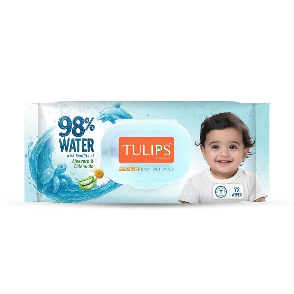 Tulips 98% Water Sensitive Baby Wet Wipe with Aloe vera & Calendula