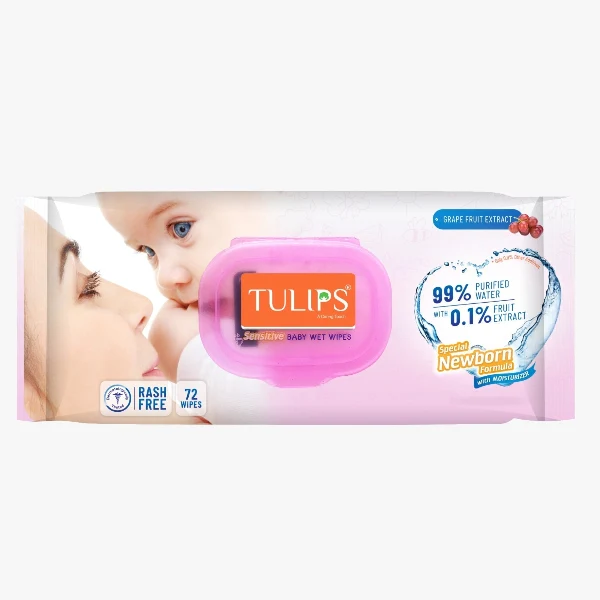 Tulips Grapefruit 72 Baby wipes (Lid Pack) for Baby Care