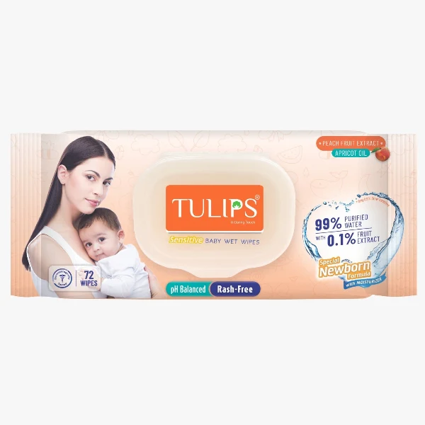 Tulips Peach Fruit 72 wipes (lid) - Baby Wet Wipes