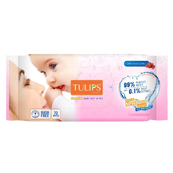 Tulips Grape fruit 72Wipes (Sticker Pack)- Baby Wet Wipes