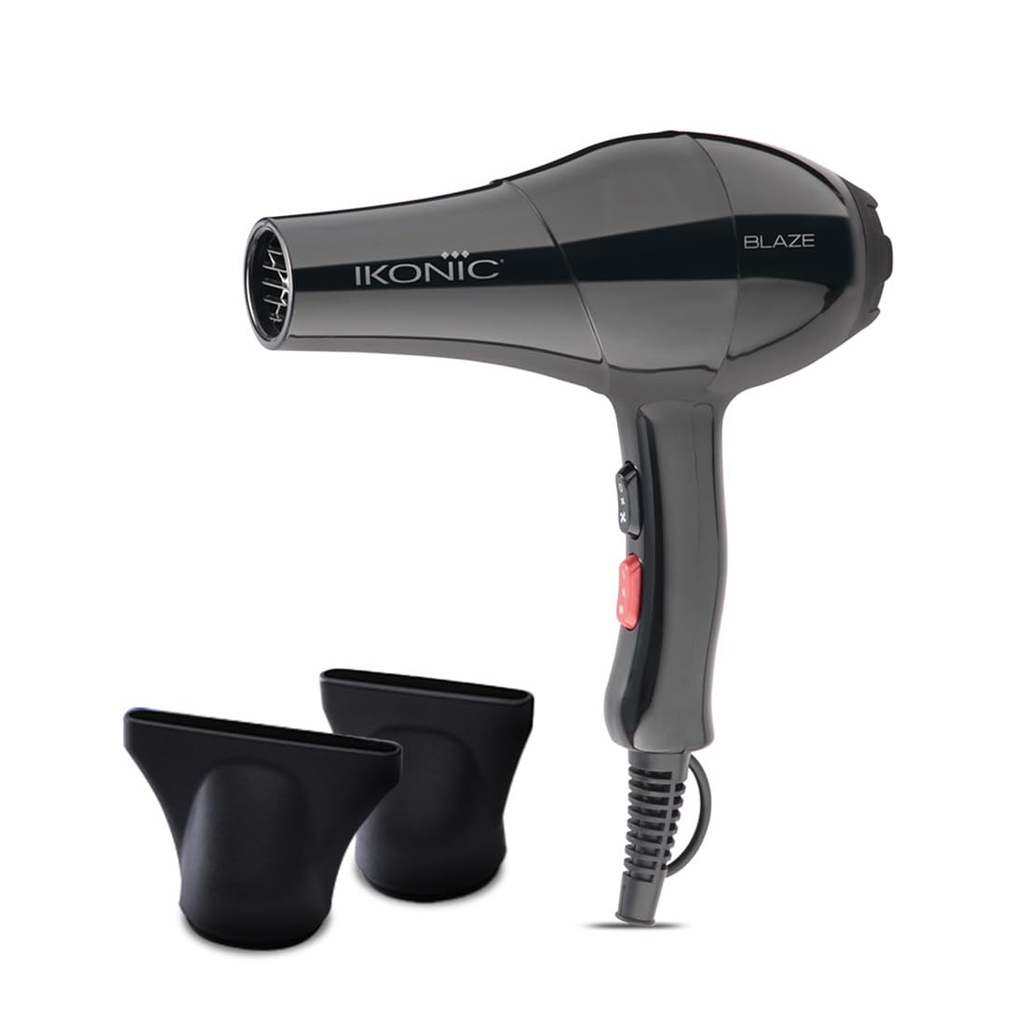 Ikonic Professional Blaze Hair Dryer 1800 Watts-2000 Watts 3 Heat And 2 Speed Setting Combination Powerful Ac Motor Comes With 2 Interchangeable Nozzles, For Both Men And Women, Suitable For All Hair Types