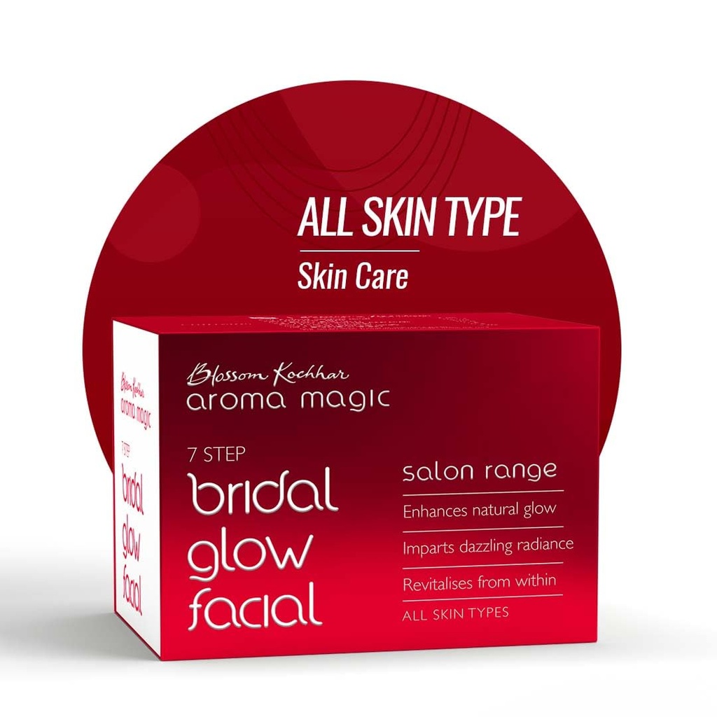 Aroma Magic 7 Step Bridal Glow Facial Kit, All Skin Type, Pack of 1 Enhance Natural Glow, Dazzling Radiance & Revitalises, Turmeric & Rose Extracts, 5 Single Use (20g + 18ml)