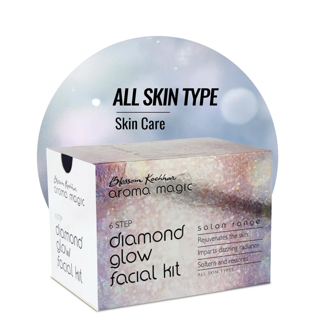 Aroma Magic 6 Step Diamond Glow Facial Kit Set, All Skin, 5 Single Use Rejuvenates skin, restoring radiance & softness, Mint & Neem Extract, Vitamin E, Aloe Vera, Pack of 1