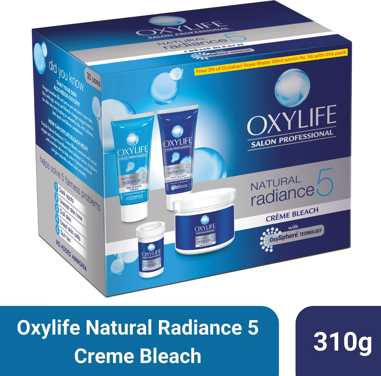 Oxylife Radiance 5 Creme Bleach|With Oxysphere Technology|Enriched With Vitamin E (310 g)