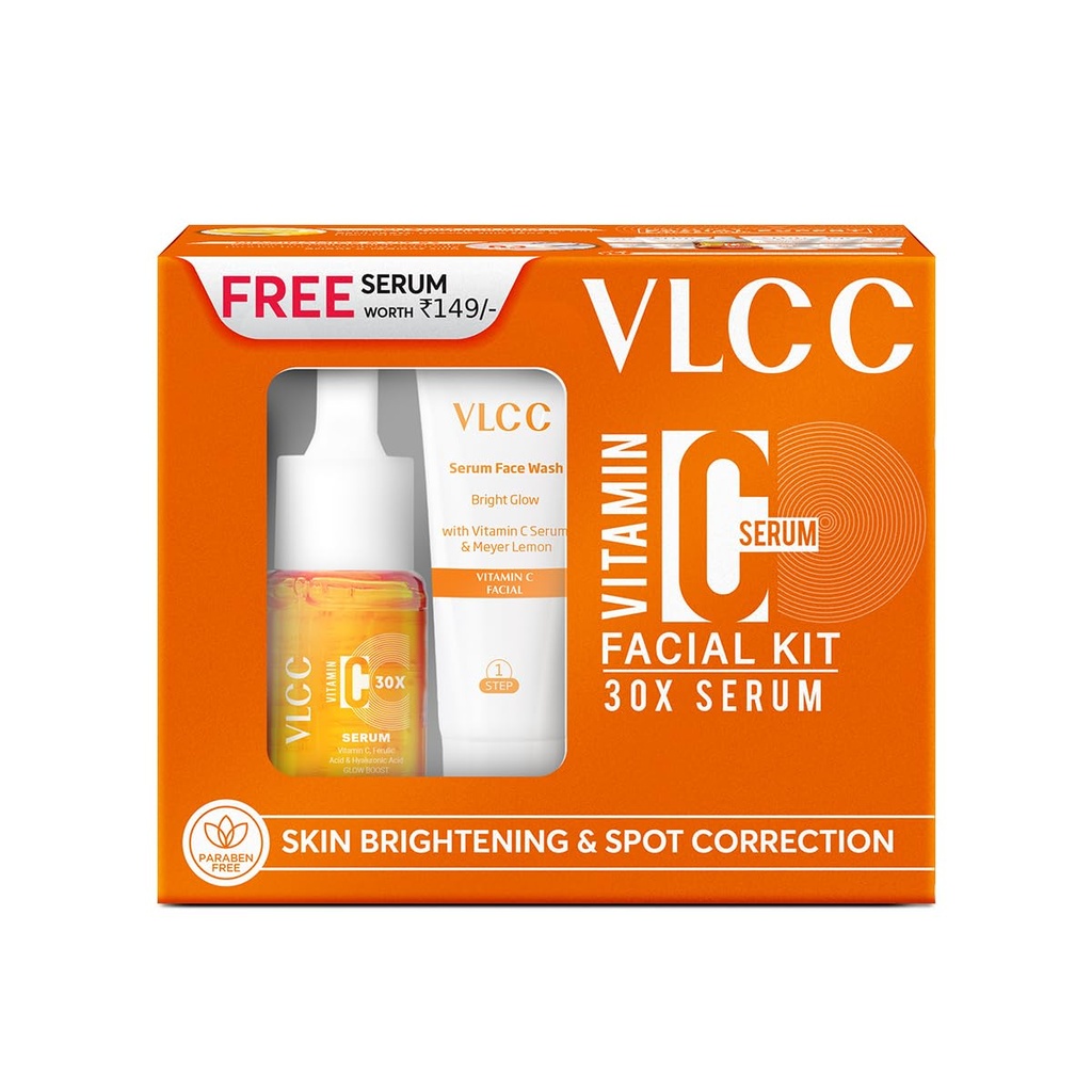VLCC Vitamin C Serum Facial Kit - 58g | Skin Brightening Facial Kit | Vitamin C, Hyaluronic Acid & Ferulic Acid