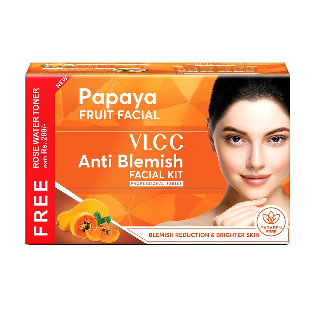 VLCC Papaya Fruit Facial Kit + FREE Rose Water Toner, 300 gm + 100 ml